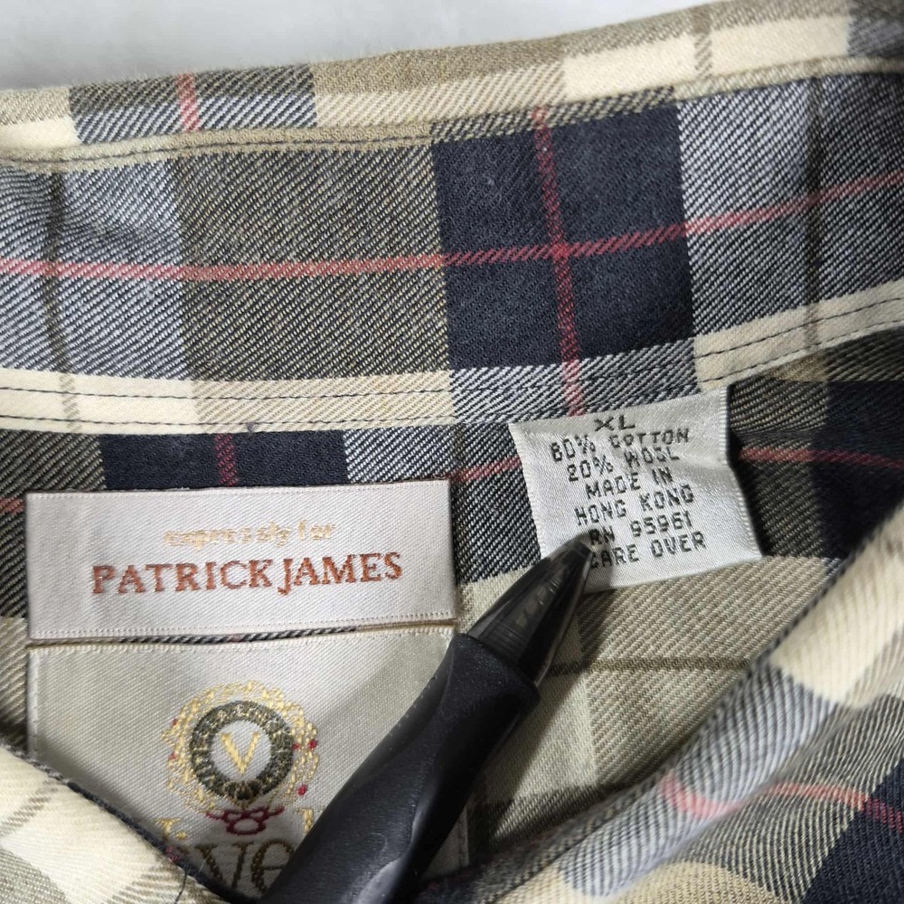 Viyella Button Down Shirt Men's XL Olive Green Plaid Wool‎ Blend Long Sleeve - Picture 6 of 7